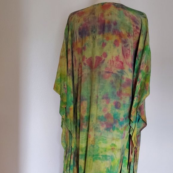NEW Silk Caftan Kaftan african batik tunic resort S M L XL green red yellow blue - Picture 5 of 5